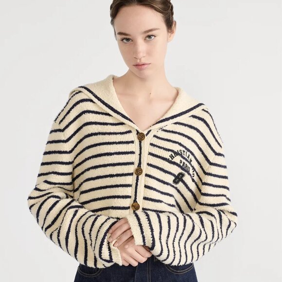 Dior Marinière Cardigan with Sailor Collar White and Navy Blue Cotton Knit - Picture 1 of 9